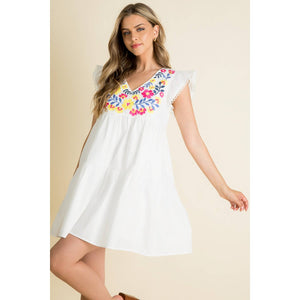 Poplin Tiered Embroidered Dress