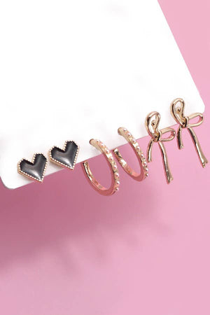 Earring Trio Bows & Hearts