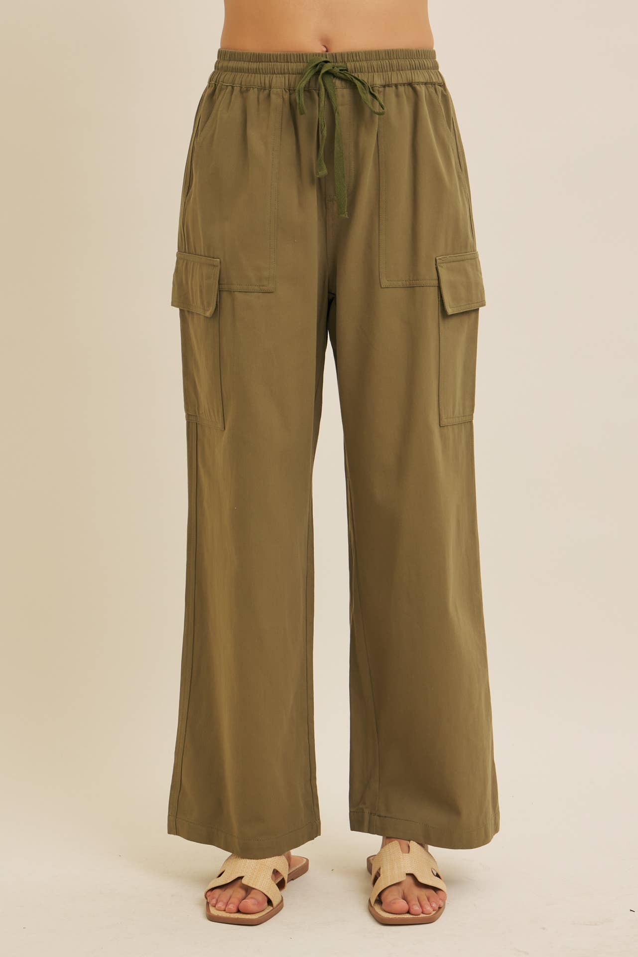 COTTON TWILL CARGO PANTS WITH ELASTIC WAISTBAND