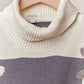Checkerboard Flower Knit Turtleneck Sweater