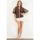 Embroidered Puff Sleeve Corduroy Top