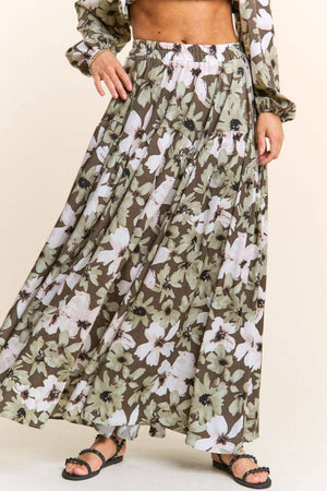 Multicolor Floral Print Tiered Maxi Skirt