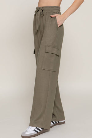 Waistband Drawstring Side Pocket Knit Corduroy Long Pants