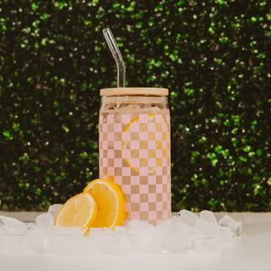 Pink Checkered 17 oz Can Glass