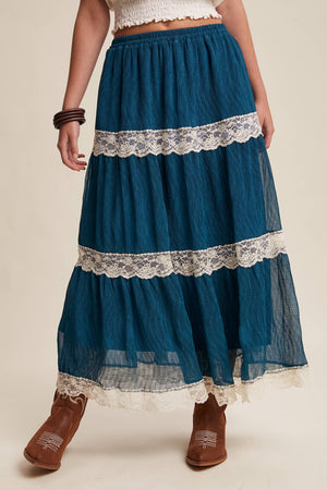 Fall for Me Tiered Lace-Trim Maxi Skirt