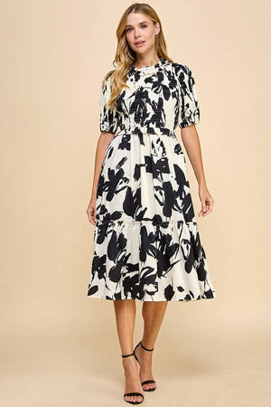 SALE Smocked Bodice Black & White Midi