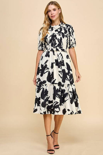 SALE Smocked Bodice Black & White Midi