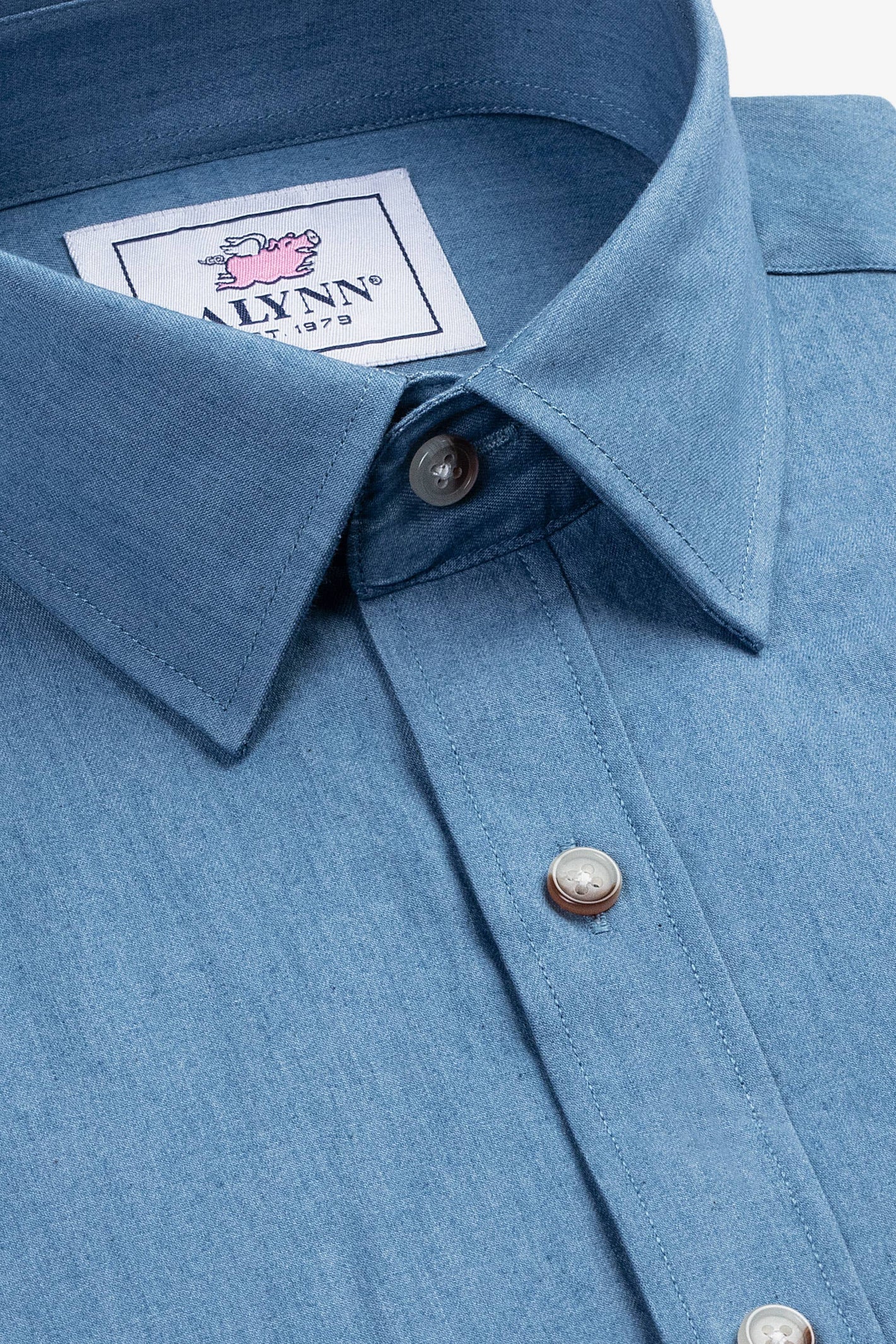 Liam Denim Blue Untuckable Classic Fit Dress Shirt by Alynn