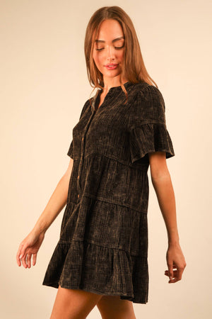 Mineral Washed Bell Sleeve Woven Mini Dress