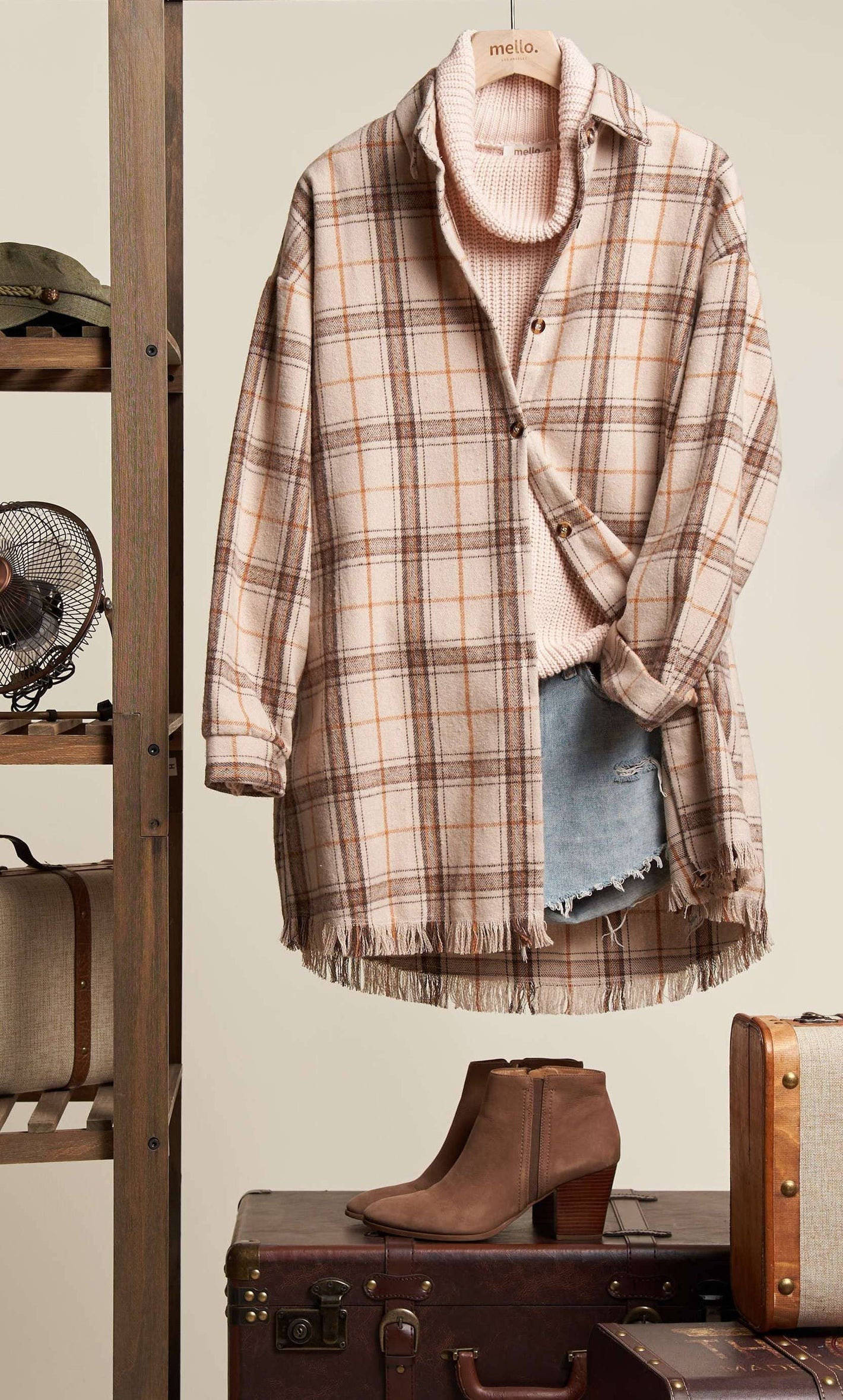 Oversize Plaid Shirt Jacket with Raw Hem