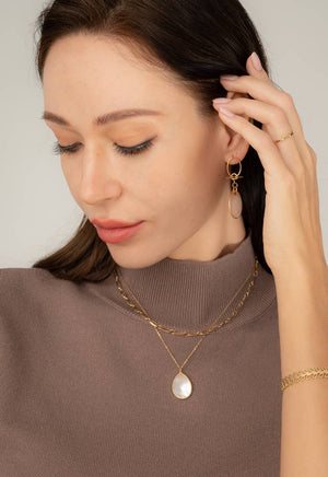 Holly Layered Mother-of-Pearl Necklaces- 14K Gold Plated Teardrop Layering Necklace