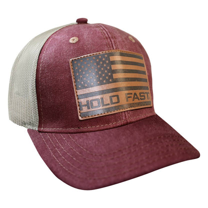 HOLD FAST Mens Cap Flag Burgundy Leather