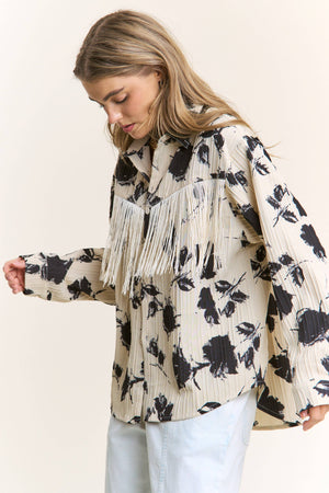 The Reba Floral Fringe Button Up Blouse
