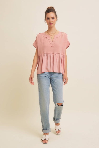 Raw Hem Soft Pink Flowy Top