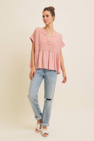 Raw Hem Soft Pink Flowy Top