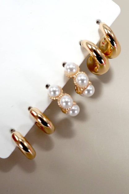Gold & Pearl Hoop Trio Earrings