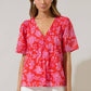 Aria Floral Jodie Pleated Puff Sleeve Top