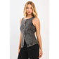 Boat Neck Fitted Denim Vest