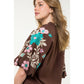 Embroidered Puff Sleeve Corduroy Top