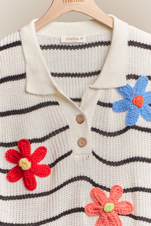 Stripe Knit Top with Daisy Patch