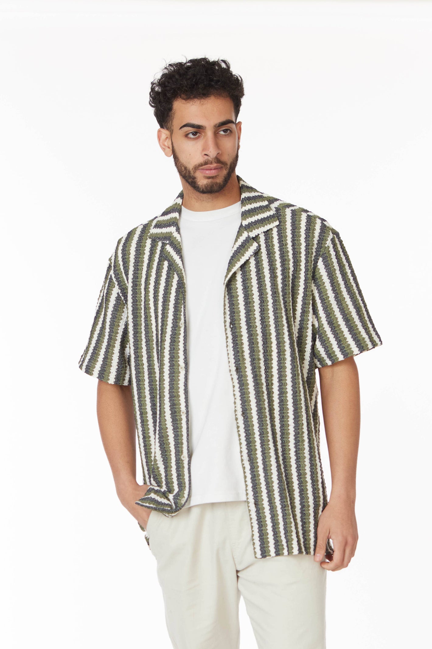 Crochet/Textured Short Sleeve Men's Shirt