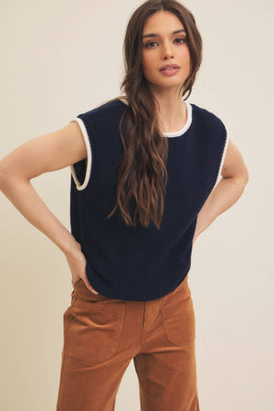 Rolled Hem Knitted Sleeveless Sweater