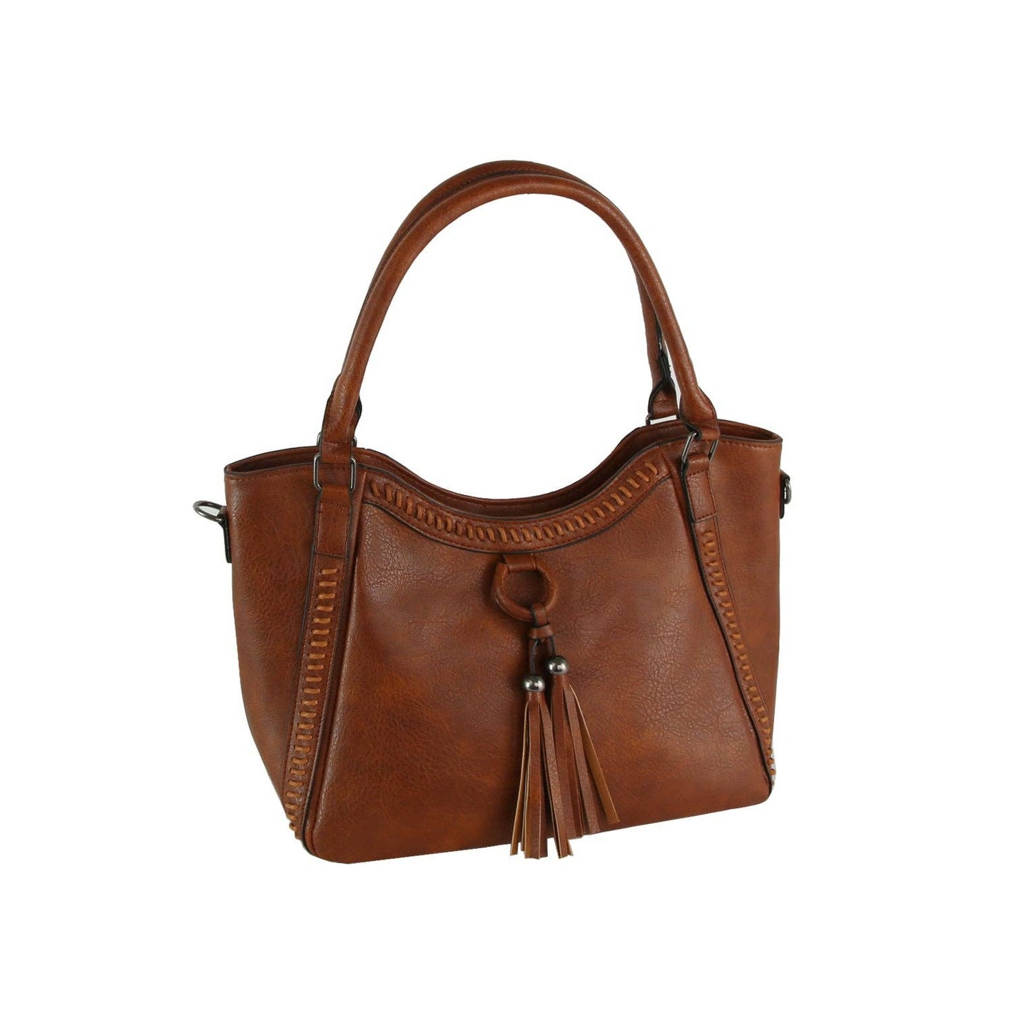 Whipstitch Tassel Bead Accented Shoulder Tote