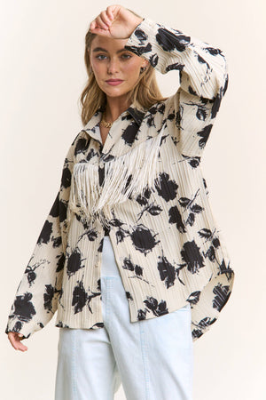 The Reba Floral Fringe Button Up Blouse