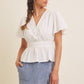 BUTTON-DOWN COTTON EYELET BLOUSE WITH SMOCKED BACK