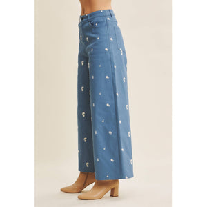 Embroidered Cotton Wide Leg Pants