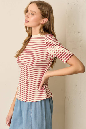 STRIPED ROUND NECK TOP