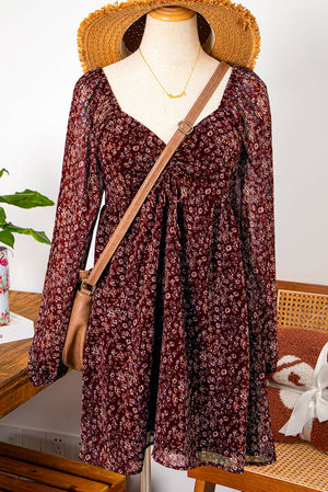 SALE Fall Floral Sweetheart Neck Shirred Back Mini Dress