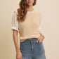 Woven Puff Sleeve Sweater Vest Top