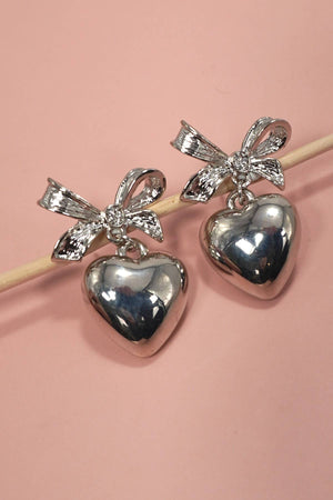 Chunky Bow Heart Drop Earrings